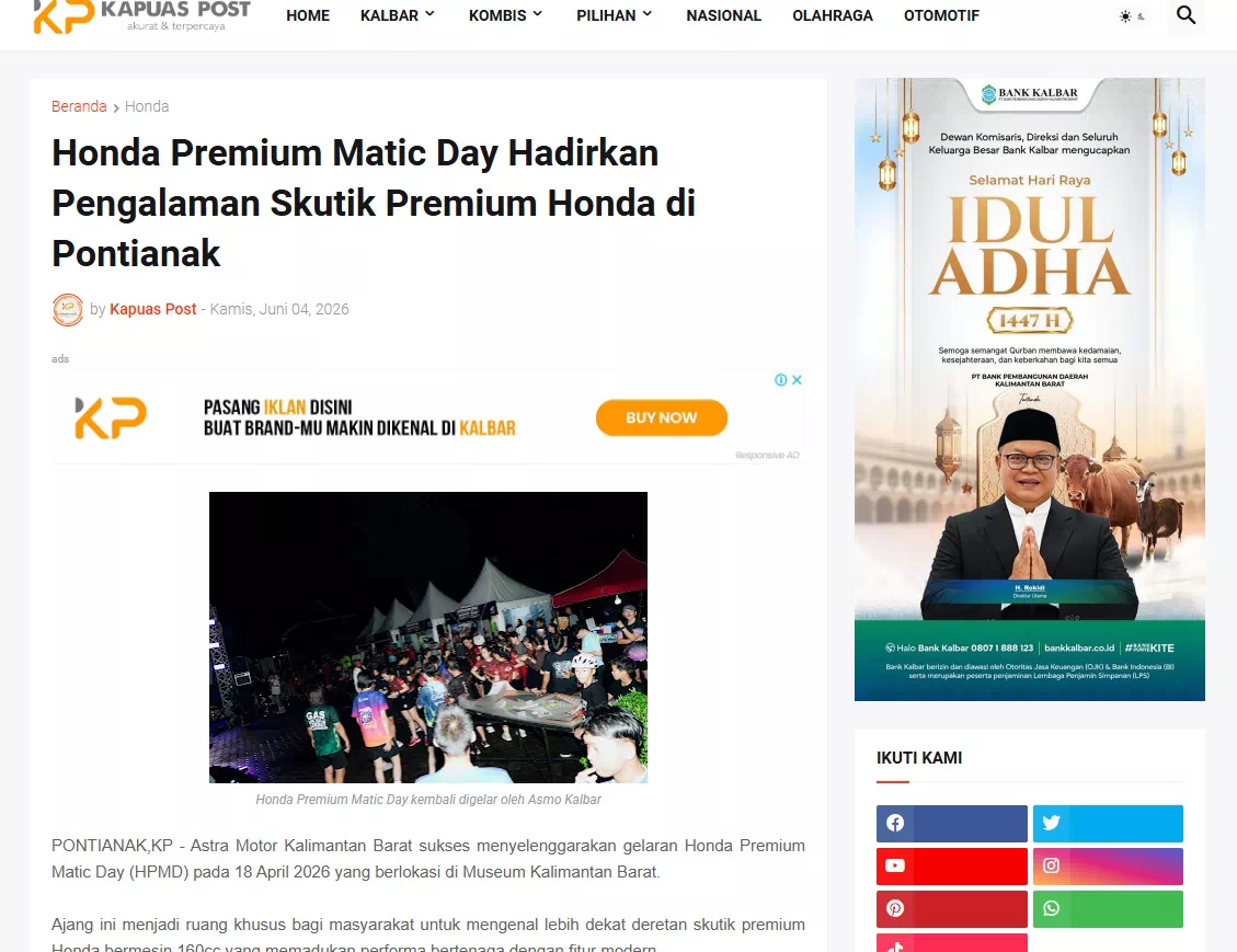 Honda Premium Matic Day Hadirkan Pengalaman Skutik Premium Honda di Pontianak
