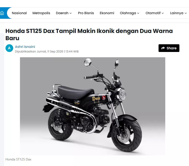 Honda ST125 Dax Tampil Makin Ikonik dengan Dua Warna Baru
