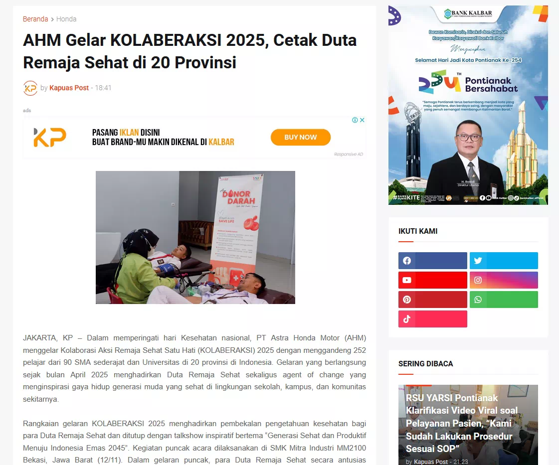 AHM Gelar KOLABERAKSI 2025, Cetak Duta Remaja Sehat di 20 Provinsi