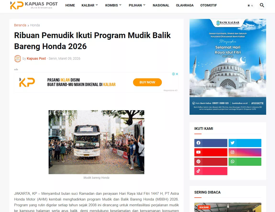 Ribuan Pemudik Ikuti Program Mudik Balik Bareng Honda 2026