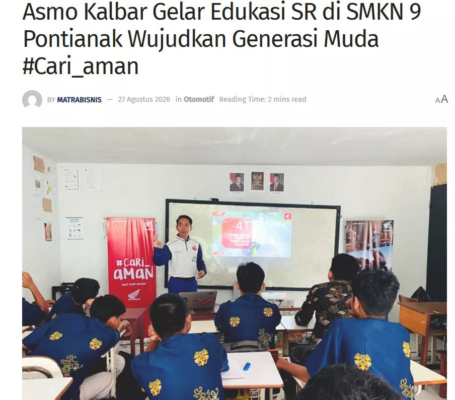 Asmo Kalbar Gelar Edukasi SR di SMKN 9 Pontianak Wujudkan Generasi Muda #Cari_aman