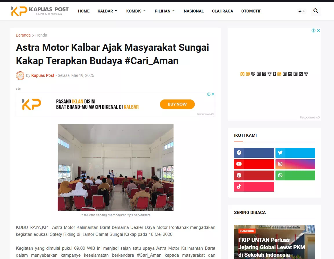 Astra Motor Kalbar Ajak Masyarakat Sungai Kakap Terapkan Budaya #Cari_Aman
