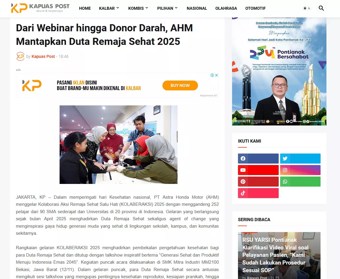 Dari Webinar hingga Donor Darah, AHM Mantapkan Duta Remaja Sehat 2025