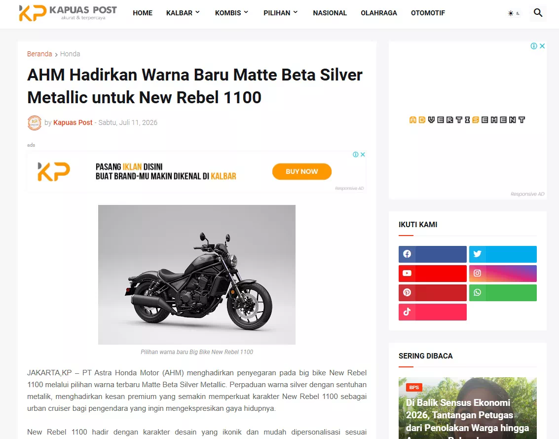 AHM Hadirkan Warna Baru Matte Beta Silver Metallic untuk New Rebel 1100