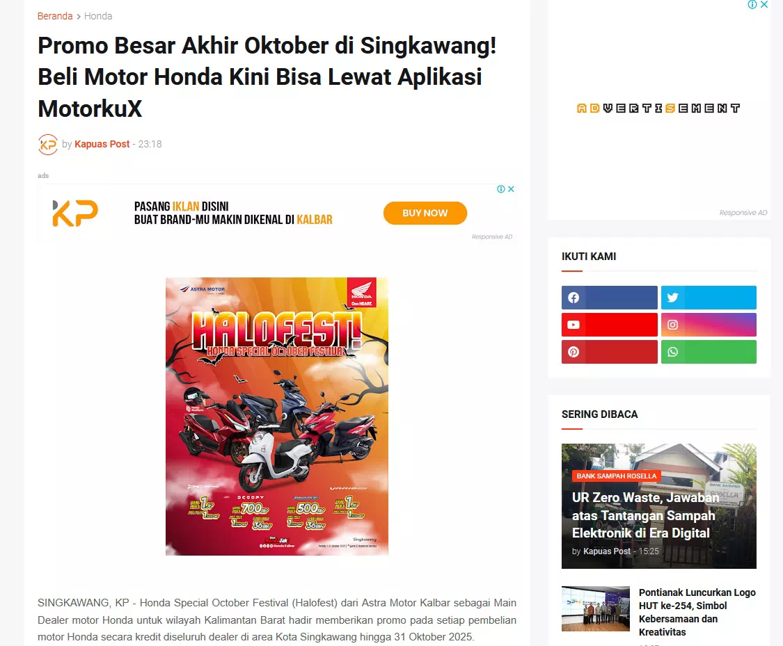 Promo Besar Akhir Oktober di Singkawang! Beli Motor Honda Kini Bisa Lewat Aplikasi MotorkuX