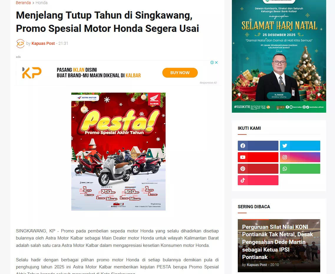 Menjelang Tutup Tahun di Singkawang, Promo Spesial Motor Honda Segera Usai