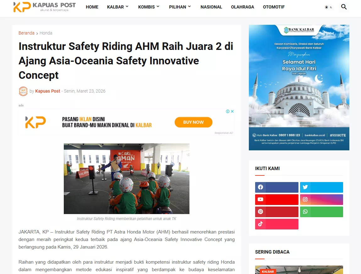 Instruktur Safety Riding AHM Raih Juara 2 di Ajang Asia-Oceania Safety Innovative Concept