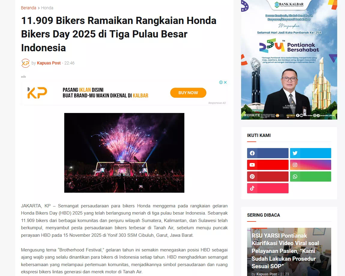 11.909 Bikers Ramaikan Rangkaian Honda Bikers Day 2025 di Tiga Pulau Besar Indonesia