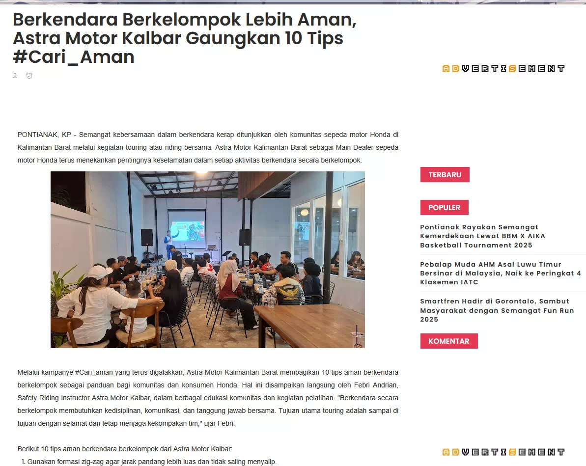 Berkendara Berkelompok Lebih Aman, Astra Motor Kalbar Gaungkan 10 Tips #Cari_Aman
