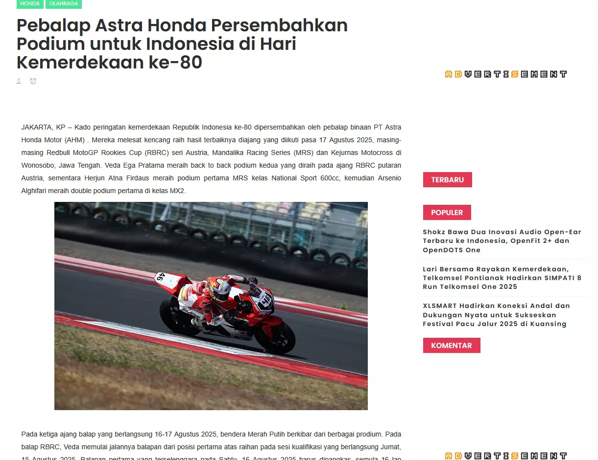 Pebalap Astra Honda Persembahkan Podium untuk Indonesia di Hari Kemerdekaan ke-80