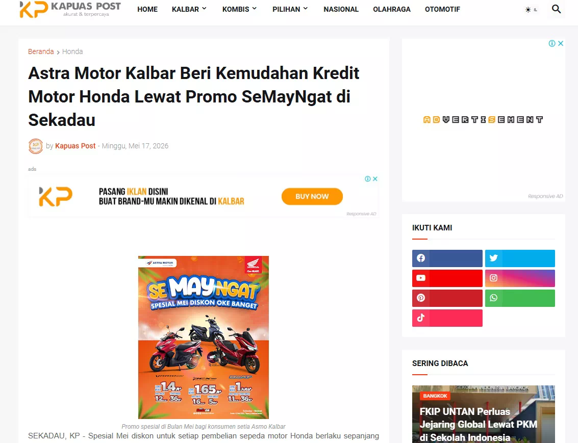 Astra Motor Kalbar Beri Kemudahan Kredit Motor Honda Lewat Promo SeMayNgat di Sekadau