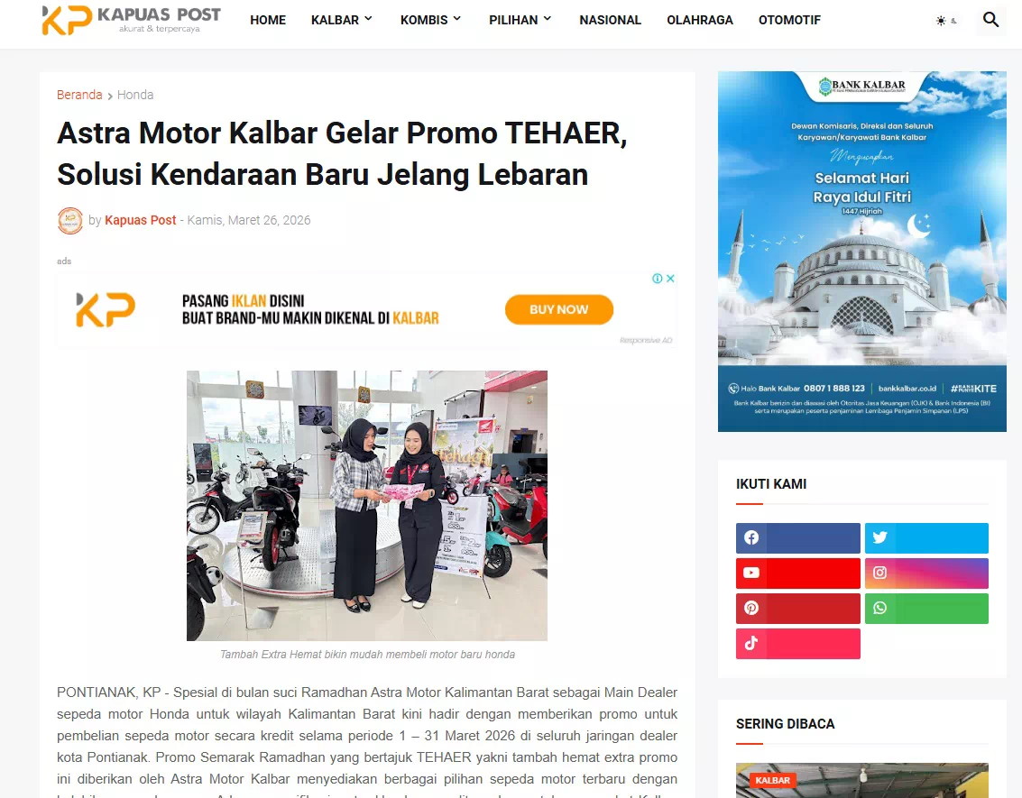 Astra Motor Kalbar Gelar Promo TEHAER, Solusi Kendaraan Baru Jelang Lebaran