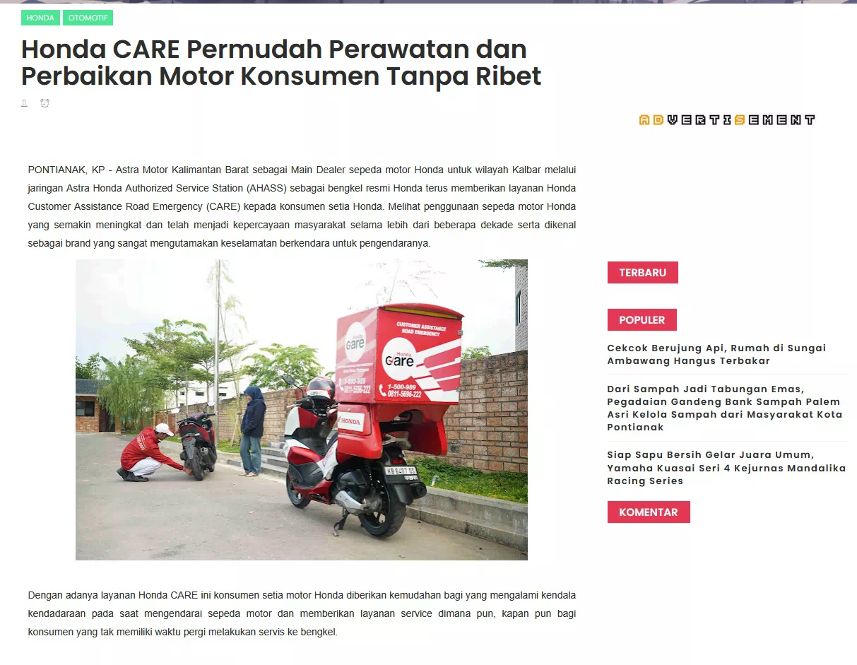 Honda CARE Permudah Perawatan dan Perbaikan Motor Konsumen Tanpa Ribet