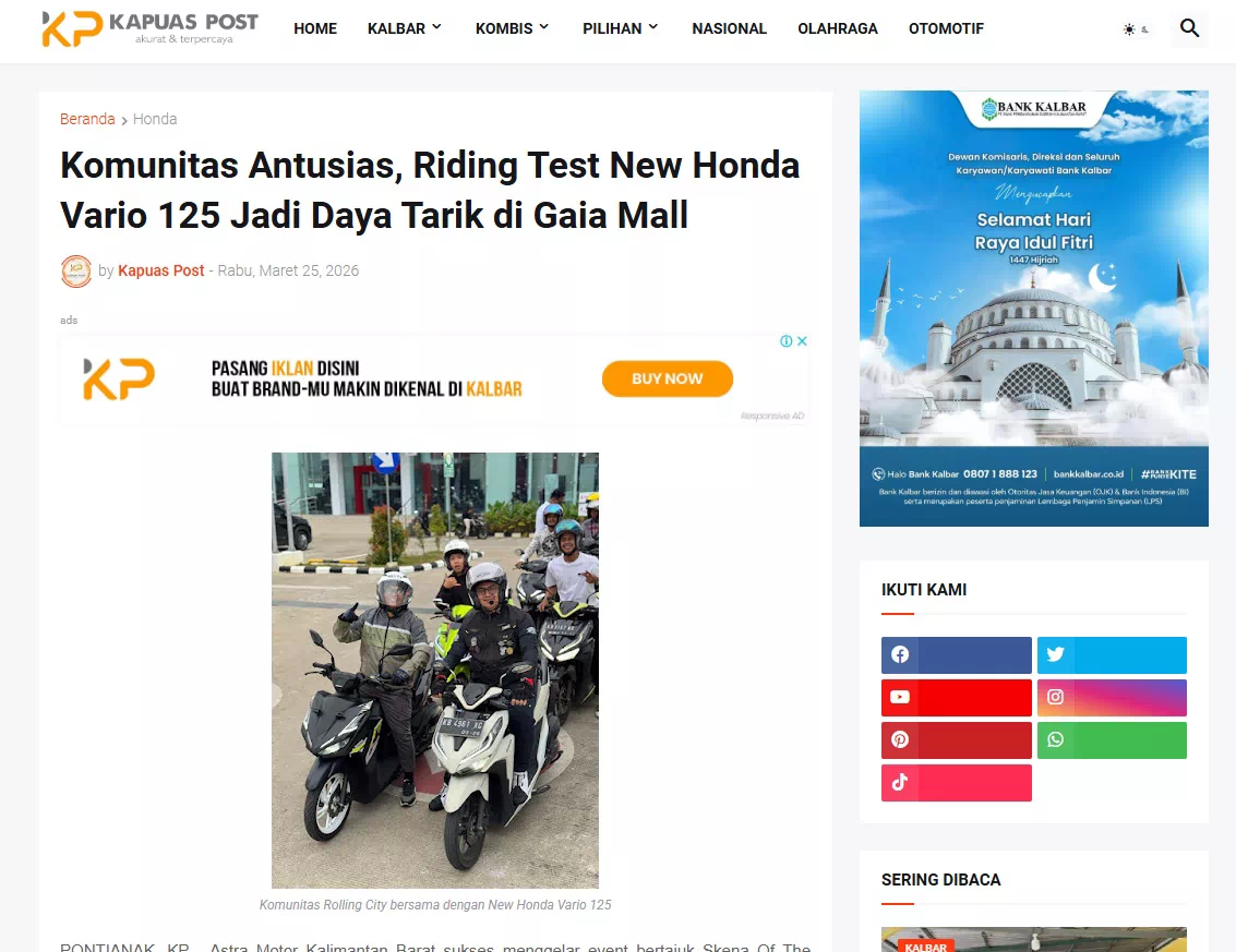 Komunitas Antusias, Riding Test New Honda Vario 125 Jadi Daya Tarik di Gaia Mall