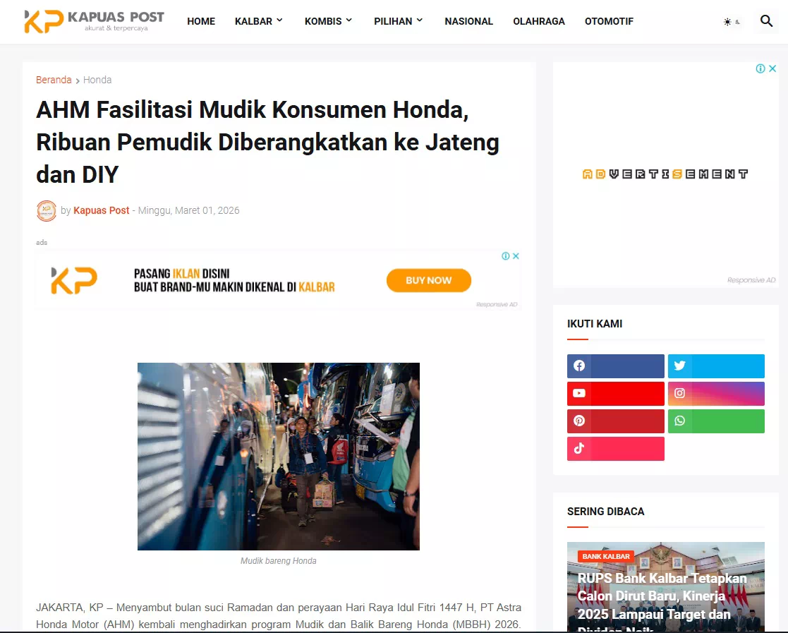 AHM Fasilitasi Mudik Konsumen Honda, Ribuan Pemudik Diberangkatkan ke Jateng dan DIY