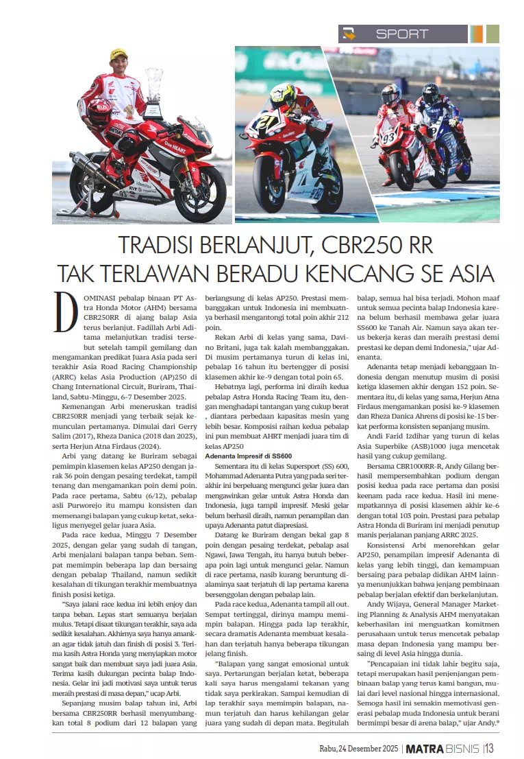 TRADISI BERLANJUT, CBR250 RR TAK TERLAWAN BERADU KENCANG SE ASIA