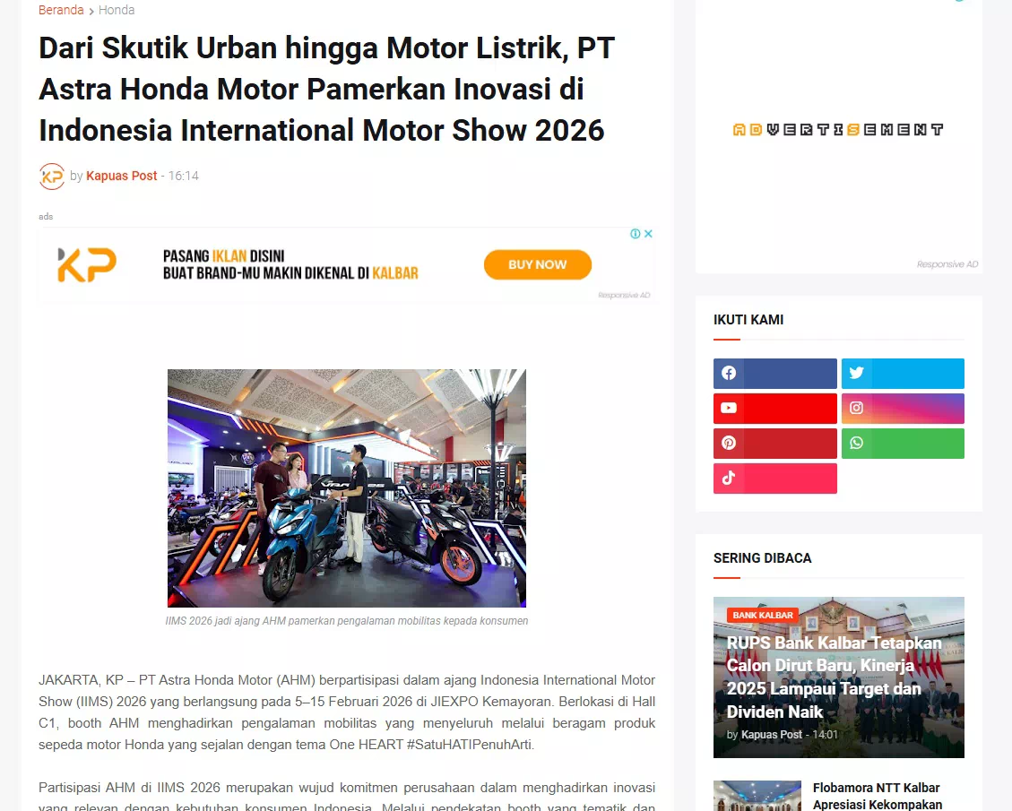Dari Skutik Urban hingga Motor Listrik, PT Astra Honda Motor Pamerkan Inovasi di Indonesia International Motor Show 2026