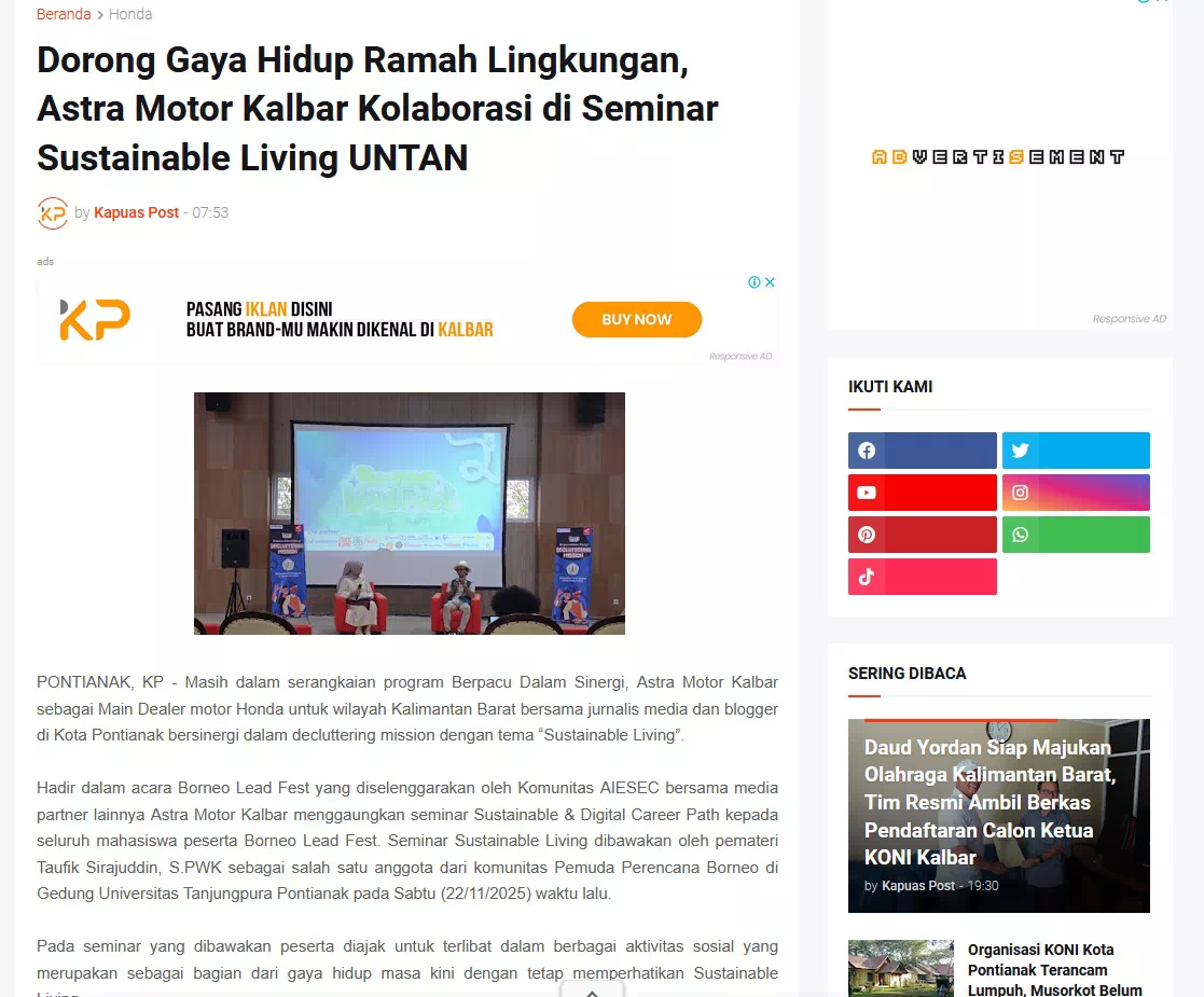 Dorong Gaya Hidup Ramah Lingkungan, Astra Motor Kalbar Kolaborasi di Seminar Sustainable Living UNTAN