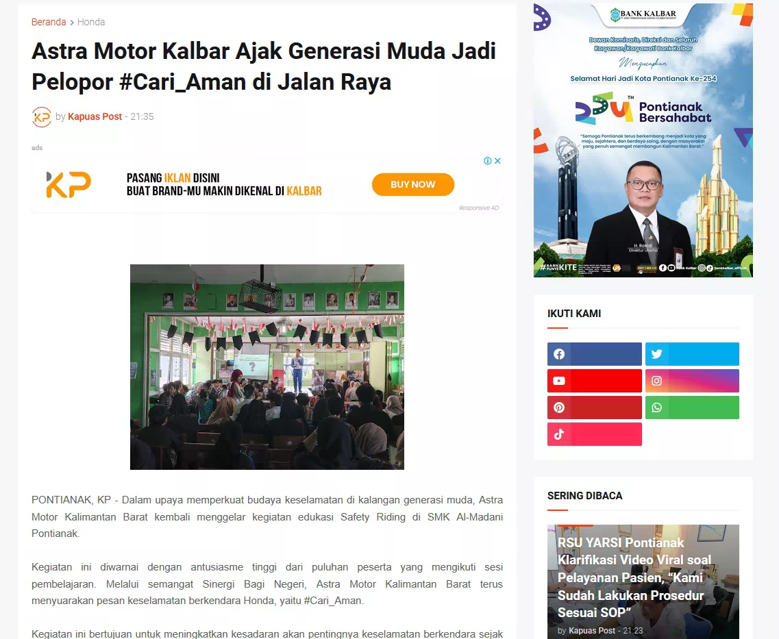 Astra Motor Kalbar Ajak Generasi Muda Jadi Pelopor #Cari_Aman di Jalan Raya