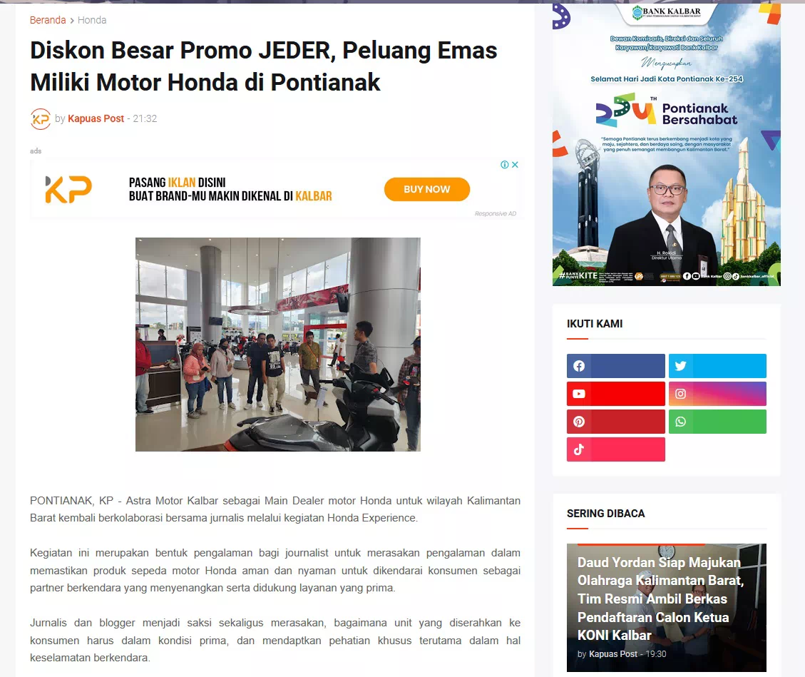 Diskon Besar Promo JEDER, Peluang Emas Miliki Motor Honda di Pontianak