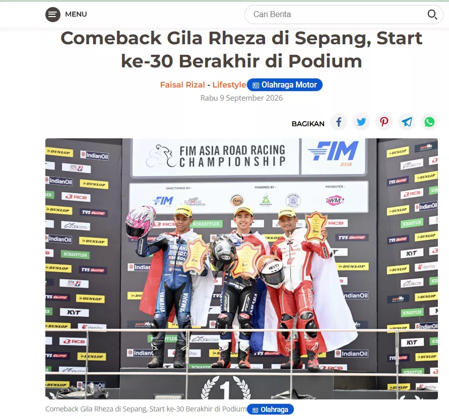 Comeback Gila Rheza di Sepang, Start ke-30 Berakhir di Podium