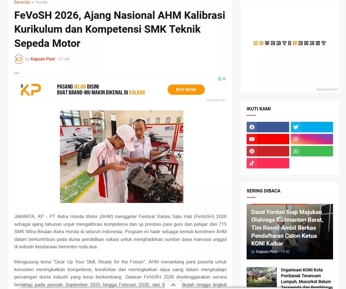 FeVoSH 2026, Ajang Nasional AHM Kalibrasi Kurikulum dan Kompetensi SMK Teknik Sepeda Motor