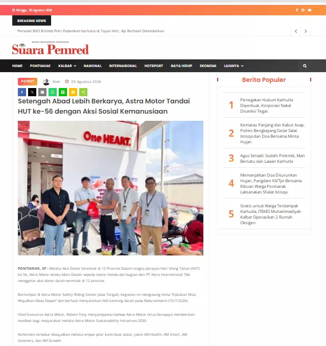 Setengah Abad Lebih Berkarya, Astra Motor Tandai HUT ke-56 dengan Aksi Sosial Kemanusiaan