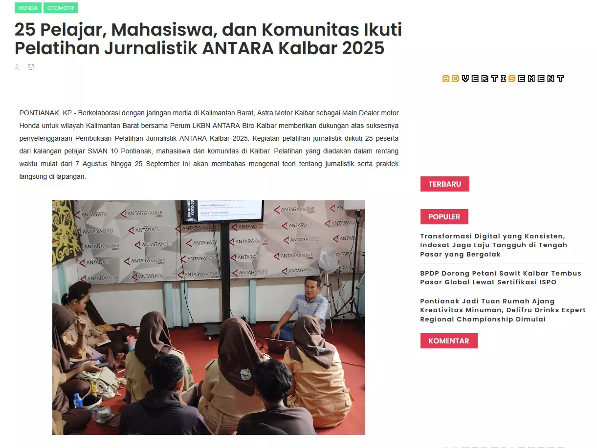 25 Pelajar, Mahasiswa, dan Komunitas Ikuti Pelatihan Jurnalistik ANTARA Kalbar 2025