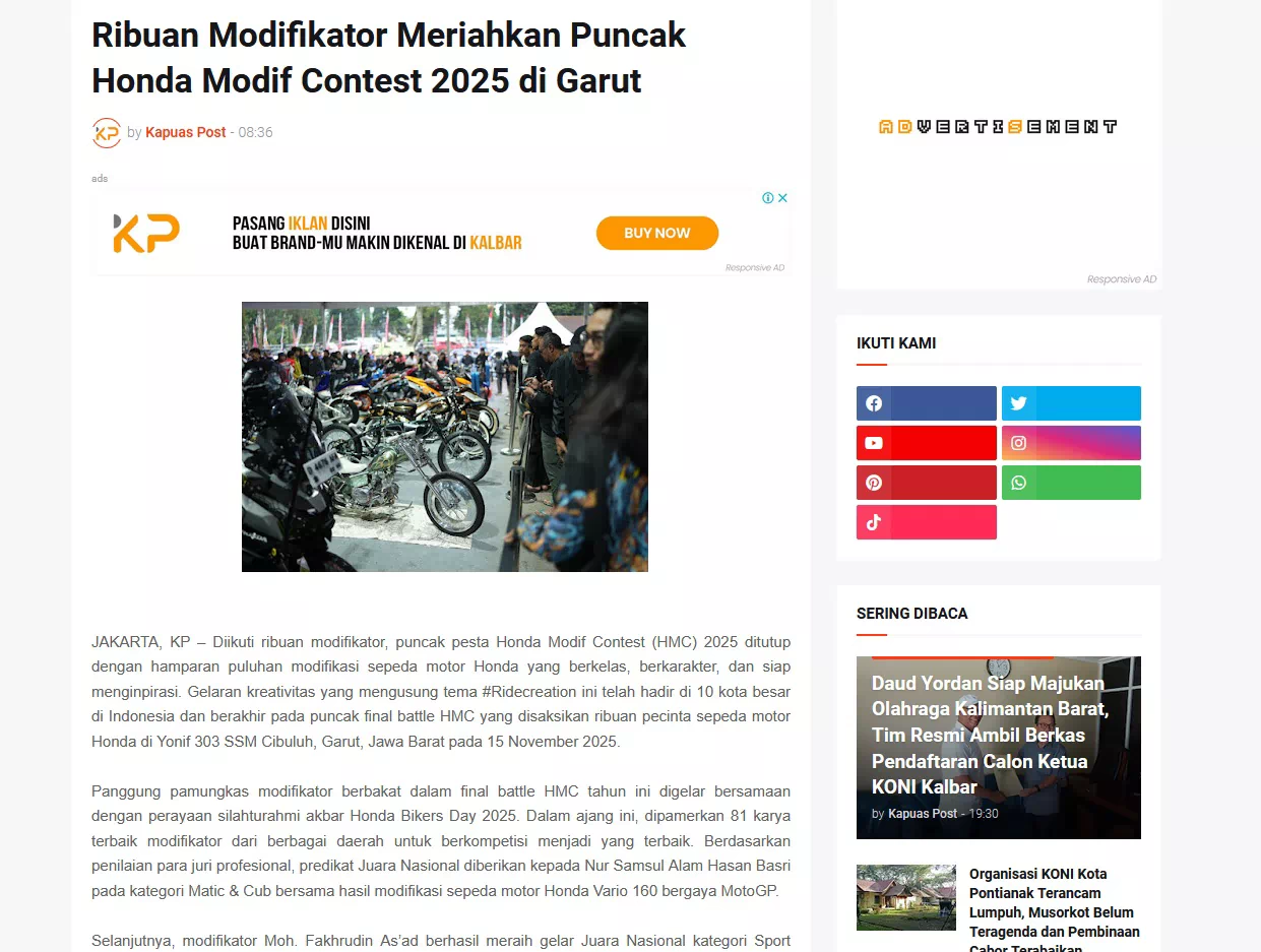 Ribuan Modifikator Meriahkan Puncak Honda Modif Contest 2025 di Garut