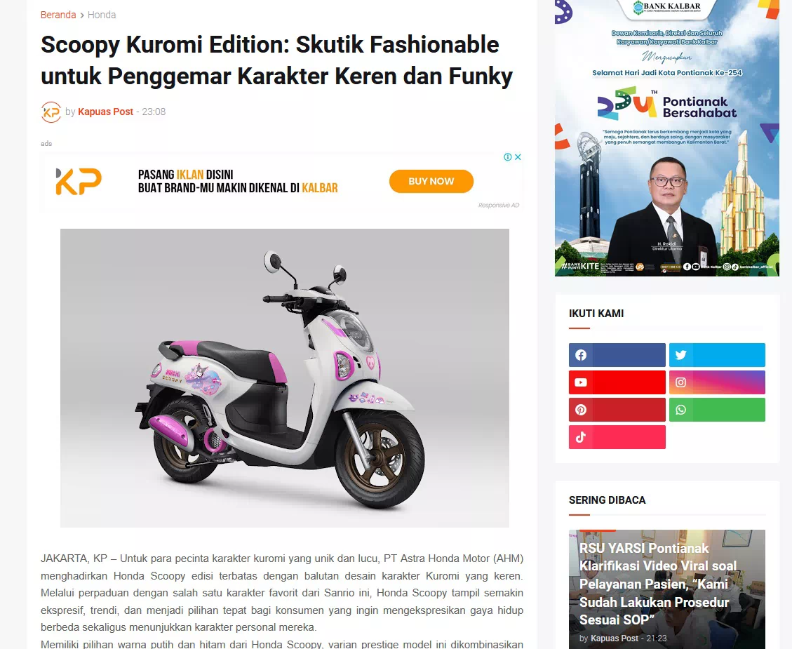 Scoopy Kuromi Edition: Skutik Fashionable untuk Penggemar Karakter Keren dan Funky
