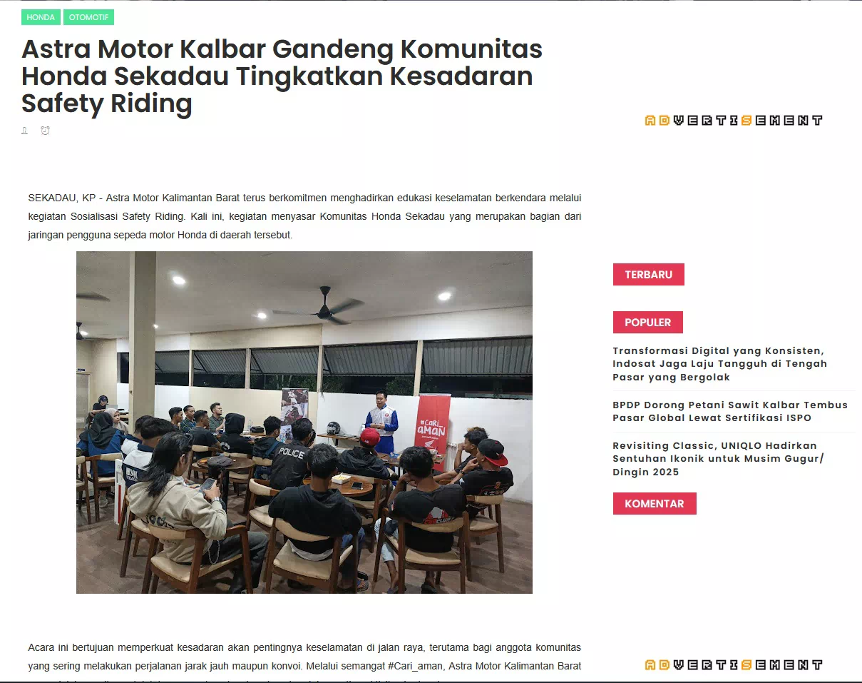 Astra Motor Kalbar Gandeng Komunitas Honda Sekadau Tingkatkan Kesadaran Safety Riding