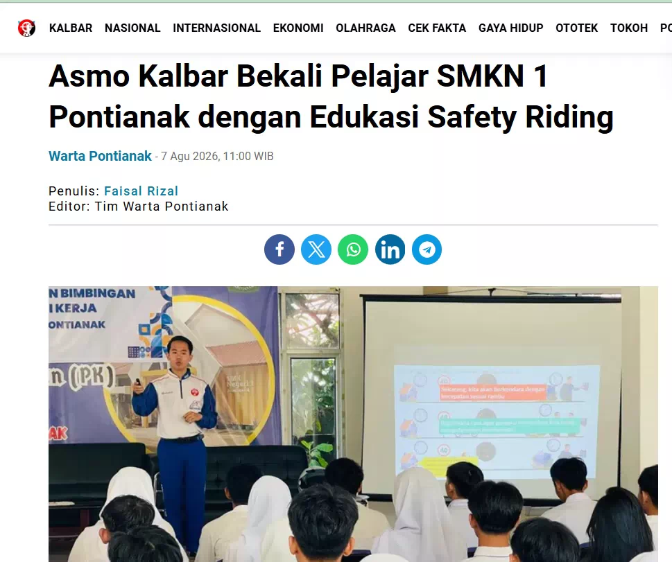 Asmo Kalbar Bekali Pelajar SMKN 1 Pontianak dengan Edukasi Safety Riding