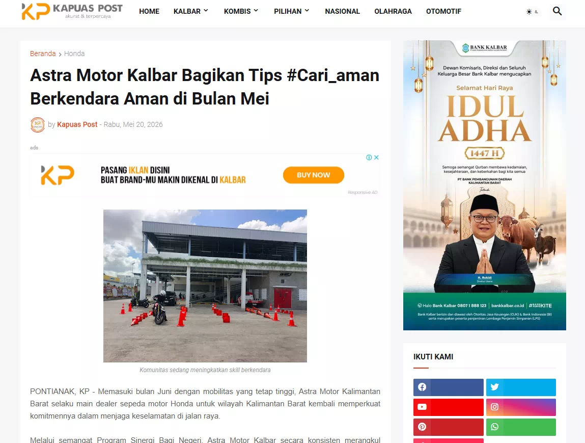 Astra Motor Kalbar Bagikan Tips #Cari_aman Berkendara Aman di Bulan Mei