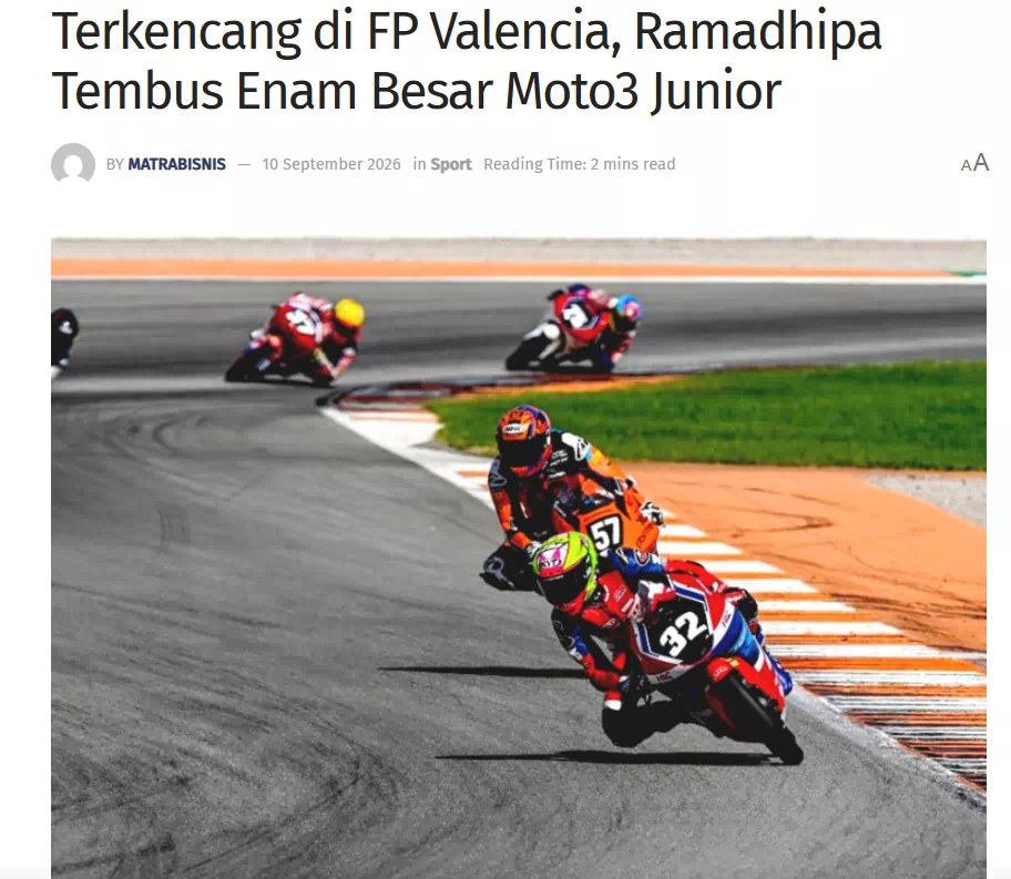 Terkencang di FP Valencia, Ramadhipa Tembus Enam Besar Moto3 Junior