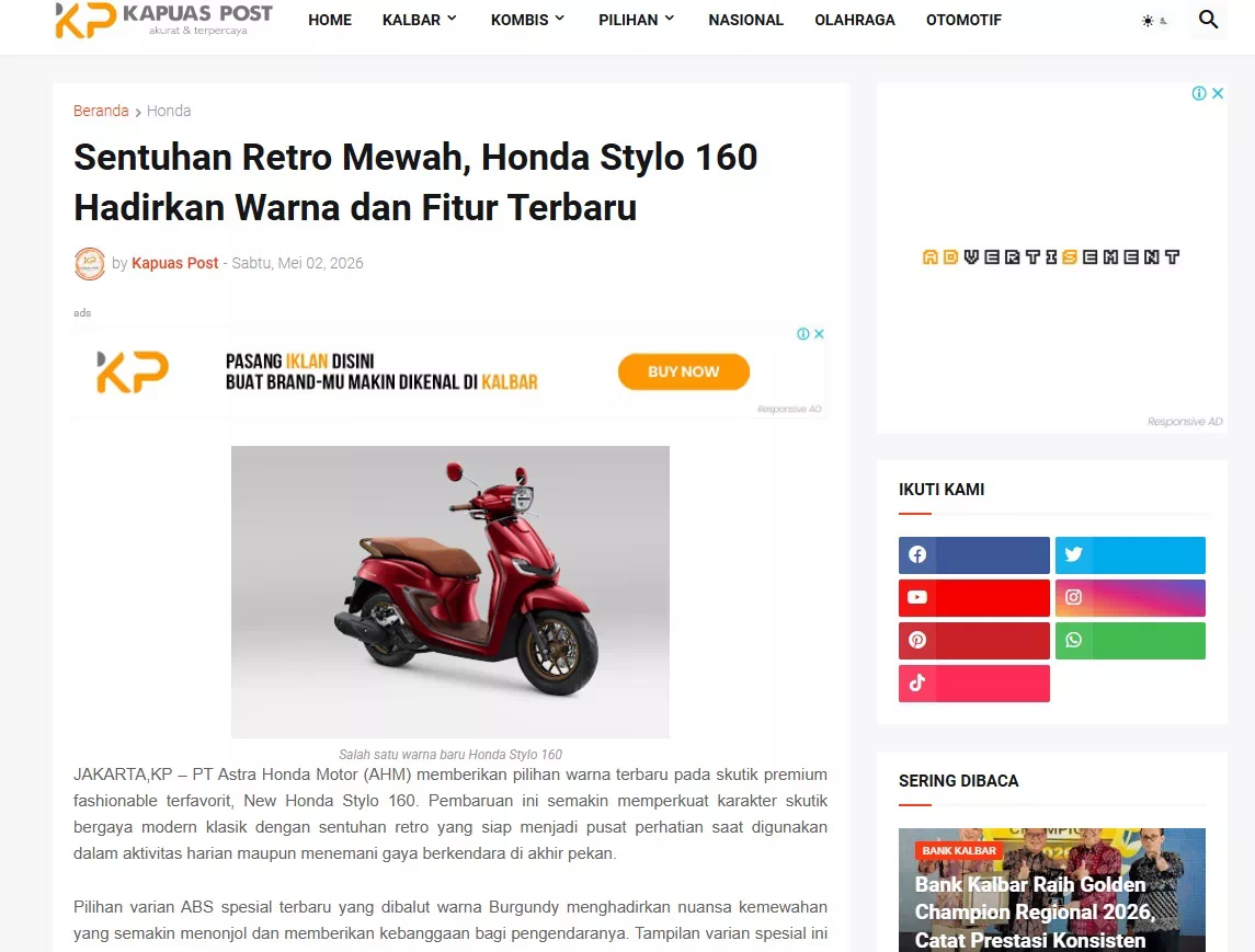 Sentuhan Retro Mewah, Honda Stylo 160 Hadirkan Warna dan Fitur Terbaru