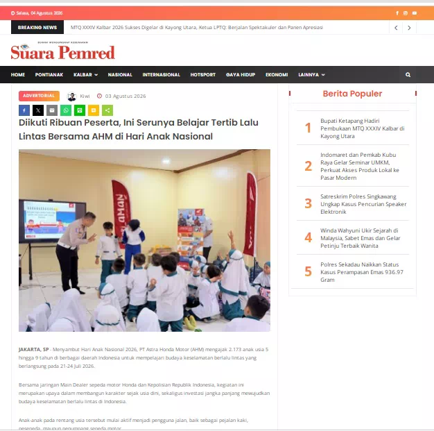 Diikuti Ribuan Peserta, Ini Serunya Belajar Tertib Lalu Lintas Bersama AHM di Hari Anak Nasional