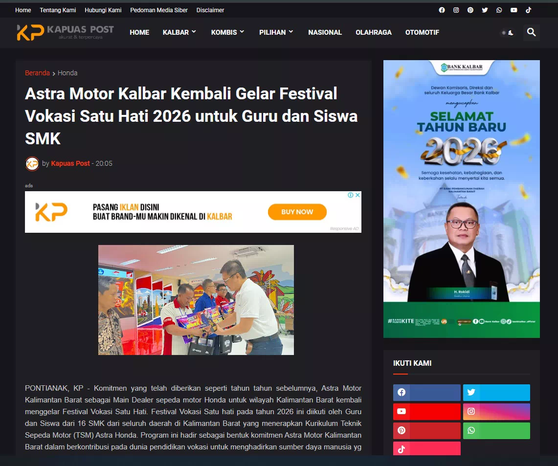 Astra Motor Kalbar Kembali Gelar Festival Vokasi Satu Hati 2026 untuk Guru dan Siswa SMK