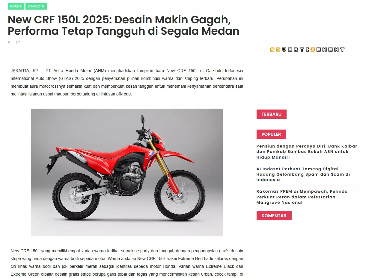 New CRF 150L 2025: Desain Makin Gagah, Performa Tetap Tangguh di Segala Medan