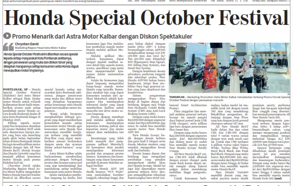 Honda Special October Festival, Promo Menarik dari Astra Motor Kalbar dengan Diskon Spektakuler