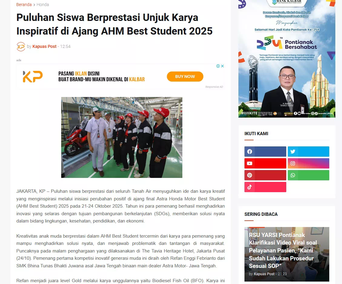 Puluhan Siswa Berprestasi Unjuk Karya Inspiratif di Ajang AHM Best Student 2025