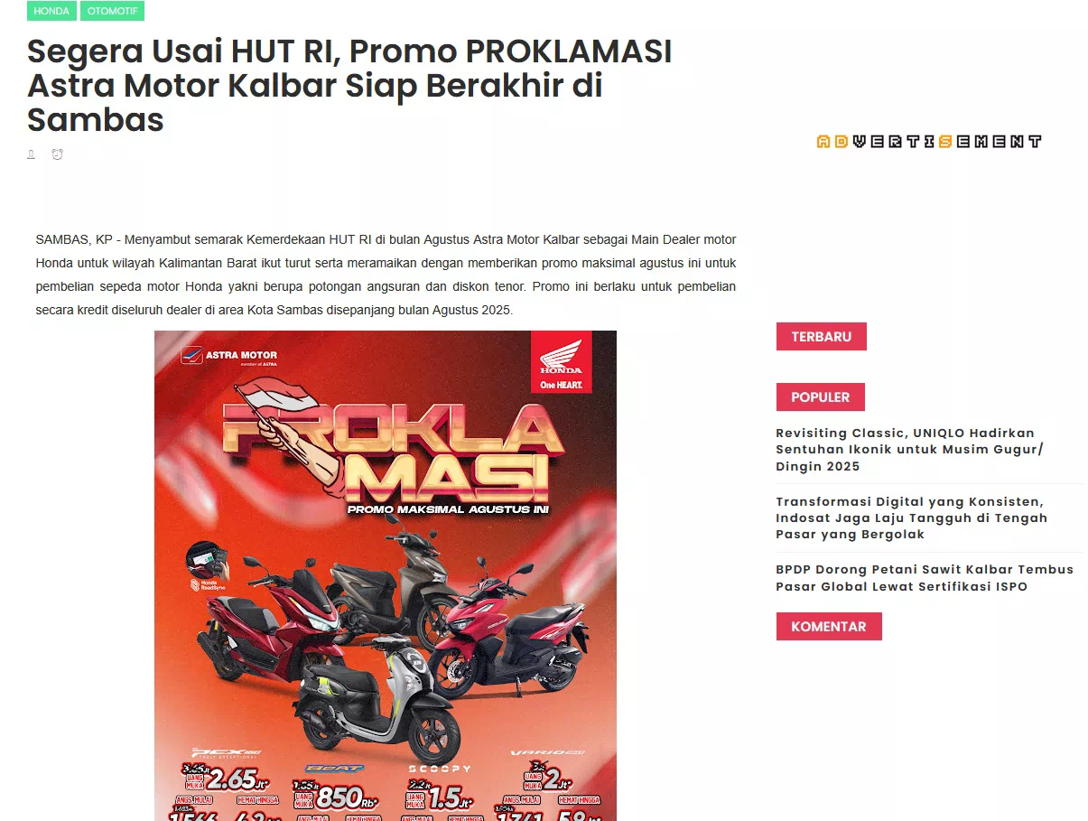 Segera Usai HUT RI, Promo PROKLAMASI Astra Motor Kalbar Siap Berakhir di Sambas