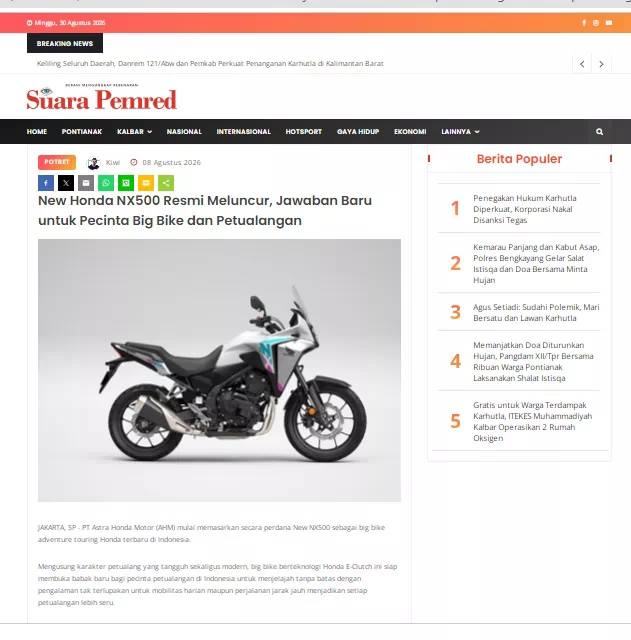 New Honda NX500 Resmi Meluncur, Jawaban Baru untuk Pecinta Big Bike dan Petualangan