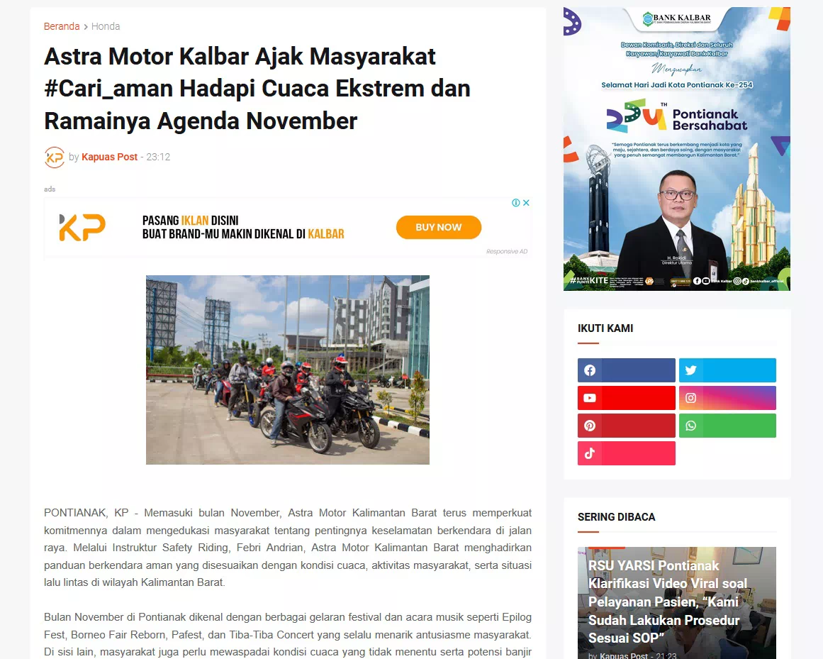 Astra Motor Kalbar Ajak Masyarakat #Cari_aman Hadapi Cuaca Ekstrem dan Ramainya Agenda November