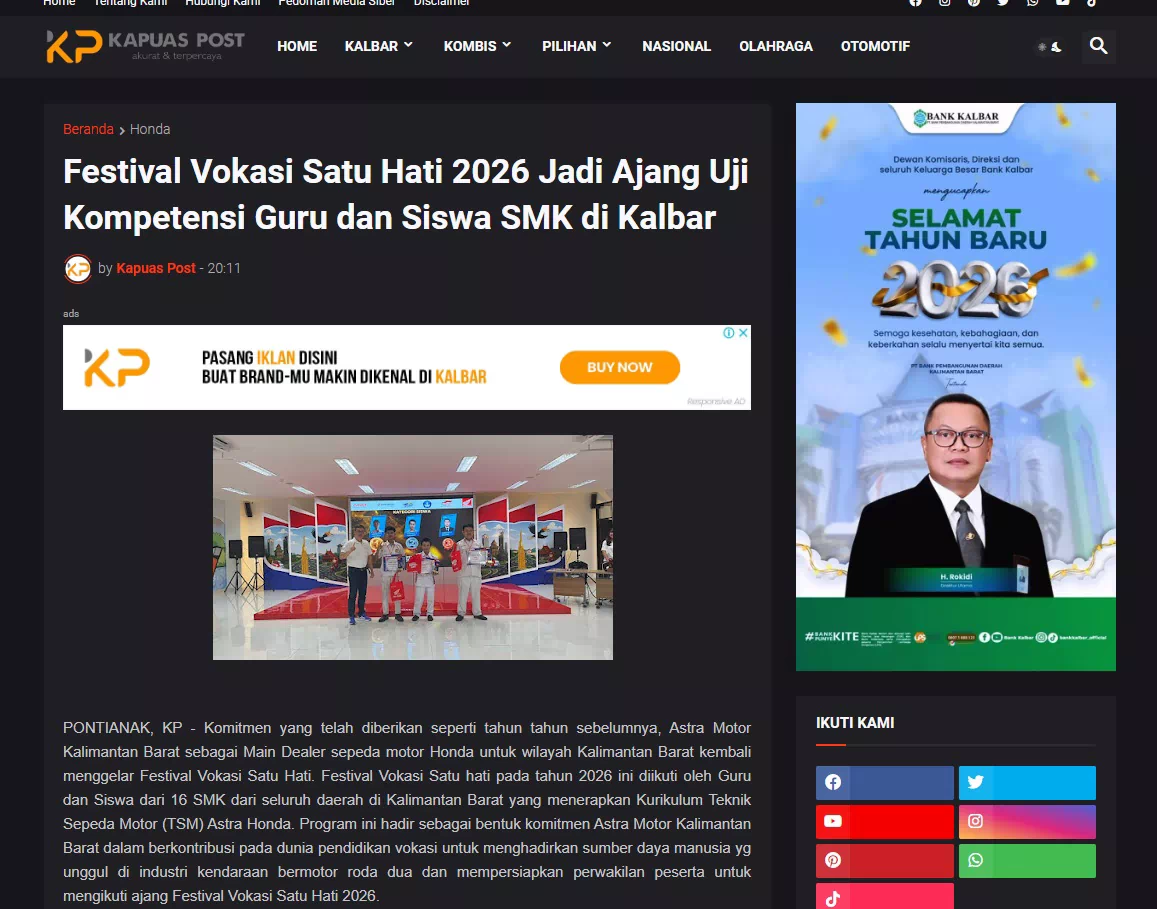 Dorong SDM Unggul, Astra Motor Kalbar Selenggarakan Festival Vokasi Satu Hati 2026