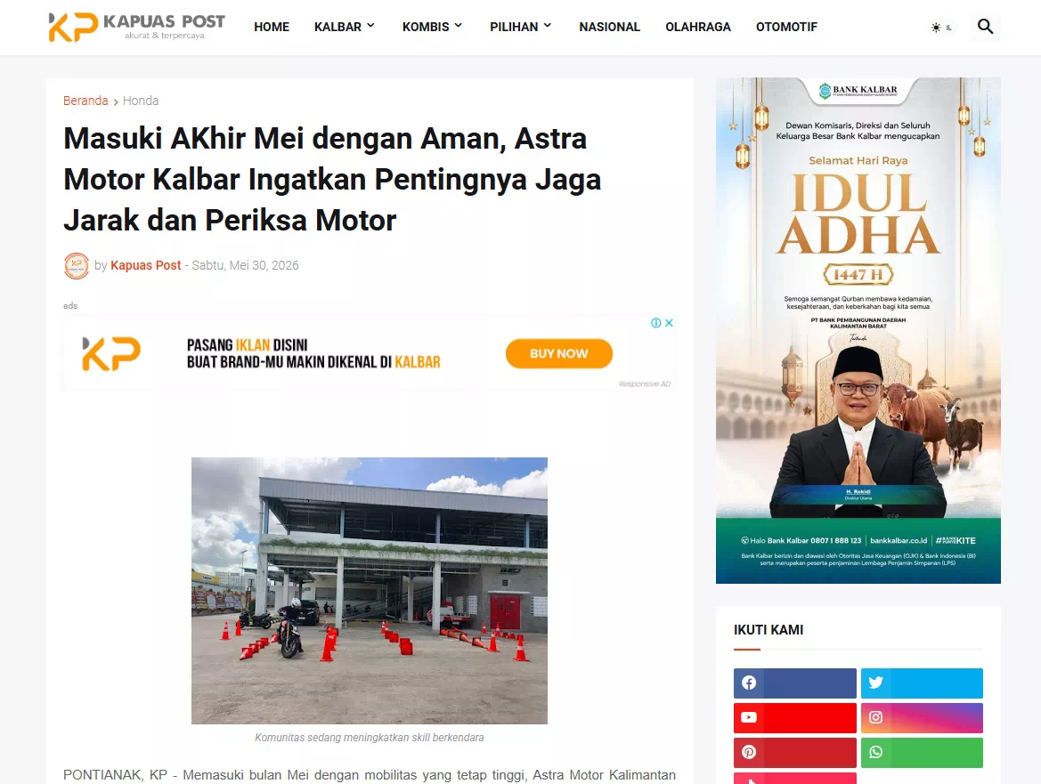 Masuki AKhir Mei dengan Aman, Astra Motor Kalbar Ingatkan Pentingnya Jaga Jarak dan Periksa Motor