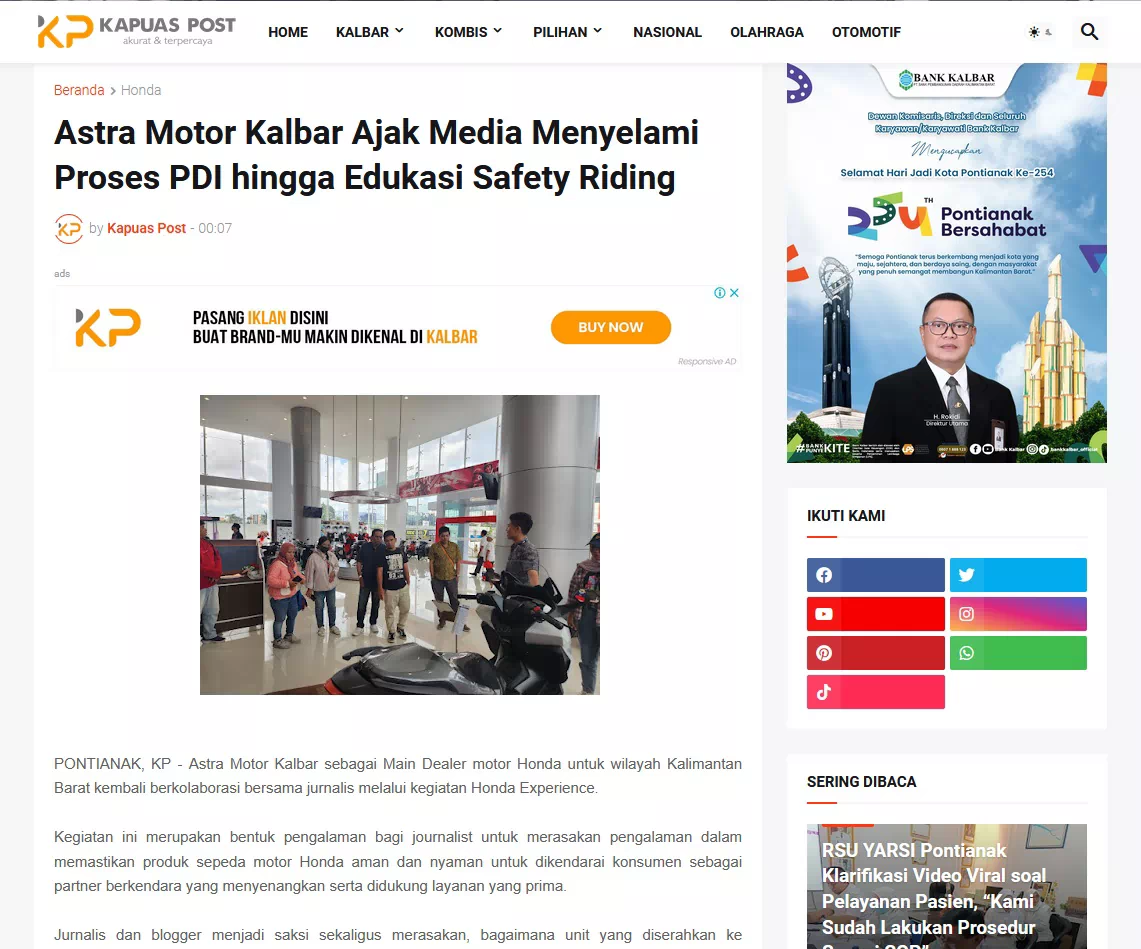 Astra Motor Kalbar Ajak Media Menyelami Proses PDI hingga Edukasi Safety Riding