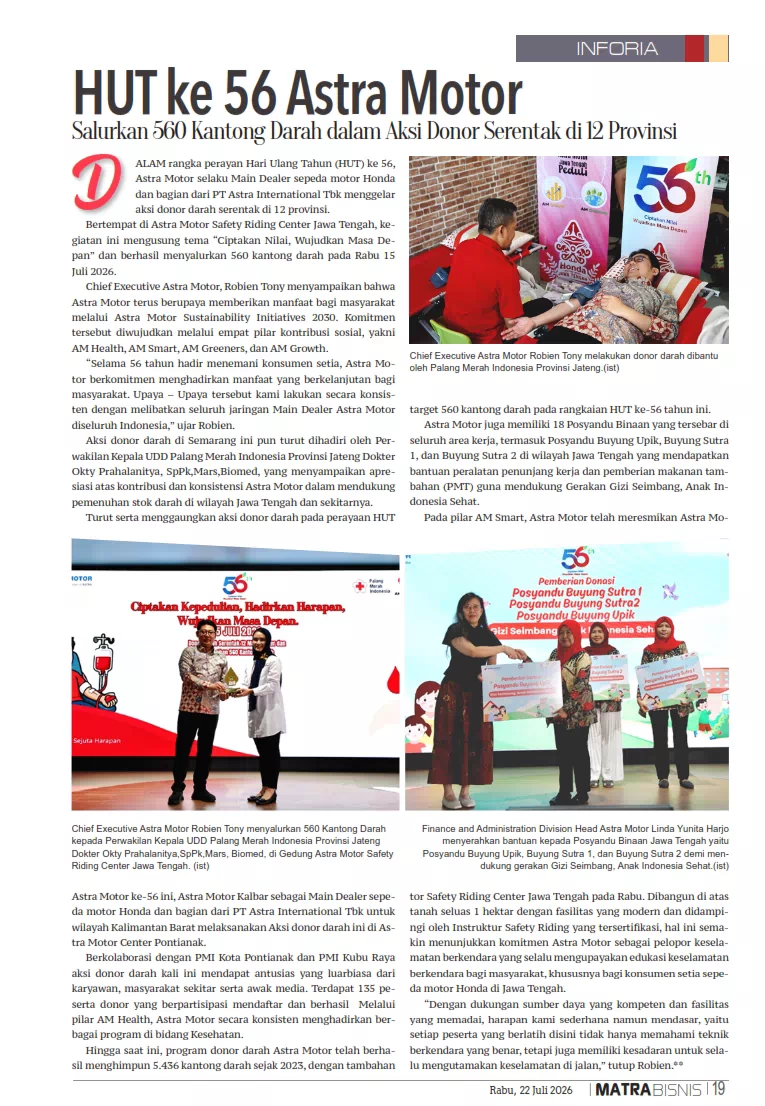 HUT ke 56 Astra Motor Salurkan 560 Kantong Darah dalam Aksi Donor Serentak di 12 Provinsi
