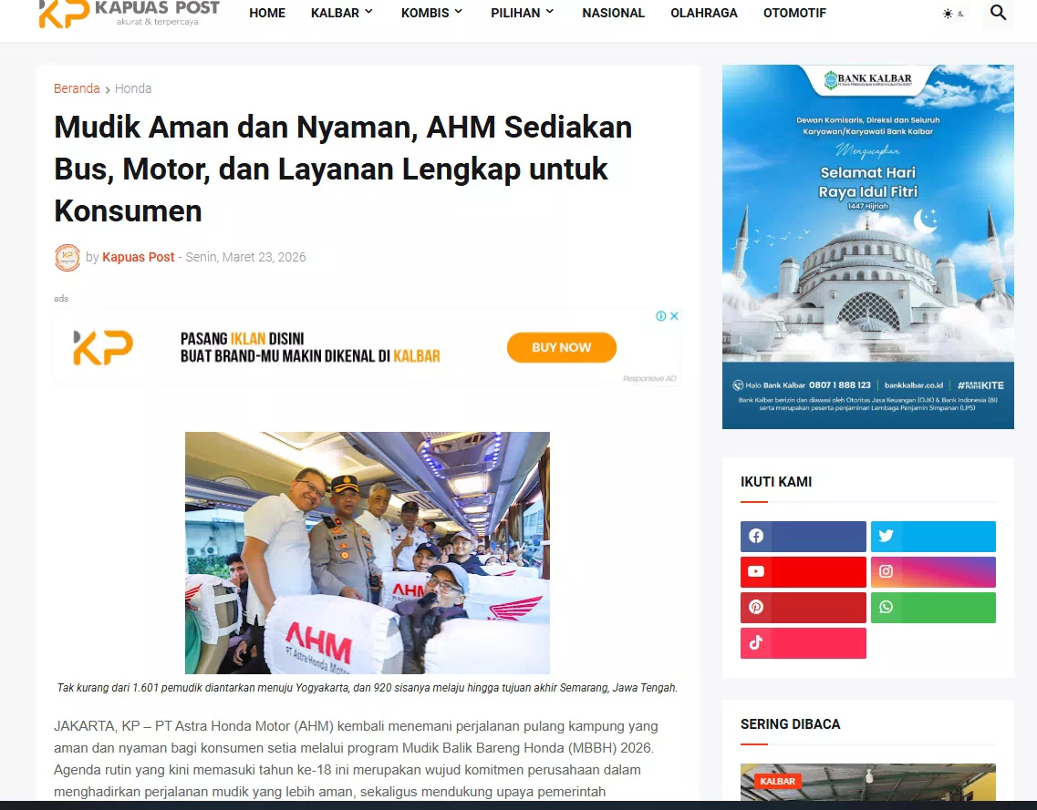 Mudik Aman dan Nyaman, AHM Sediakan Bus, Motor, dan Layanan Lengkap untuk Konsumen