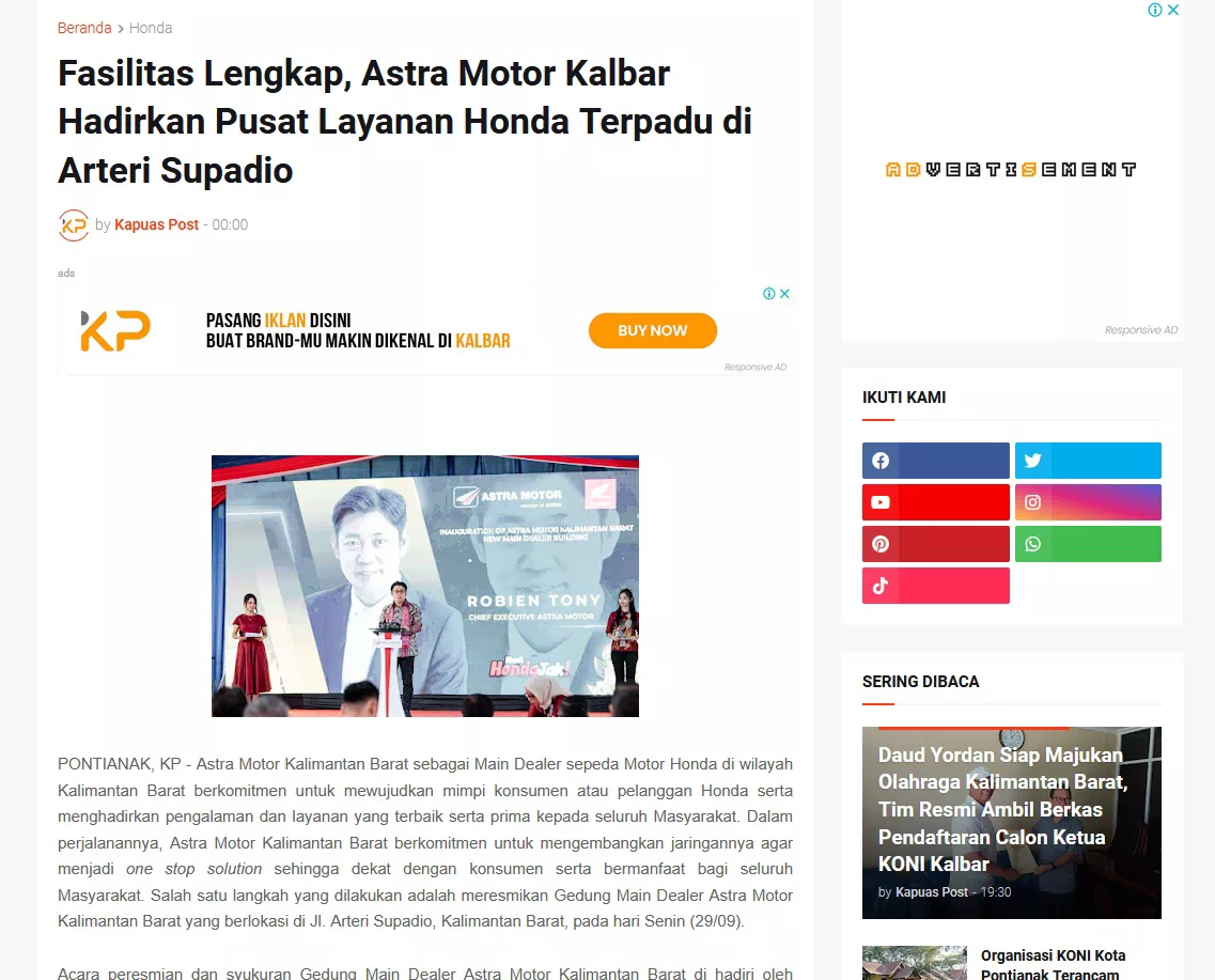 Fasilitas Lengkap, Astra Motor Kalbar Hadirkan Pusat Layanan Honda Terpadu di Arteri Supadio