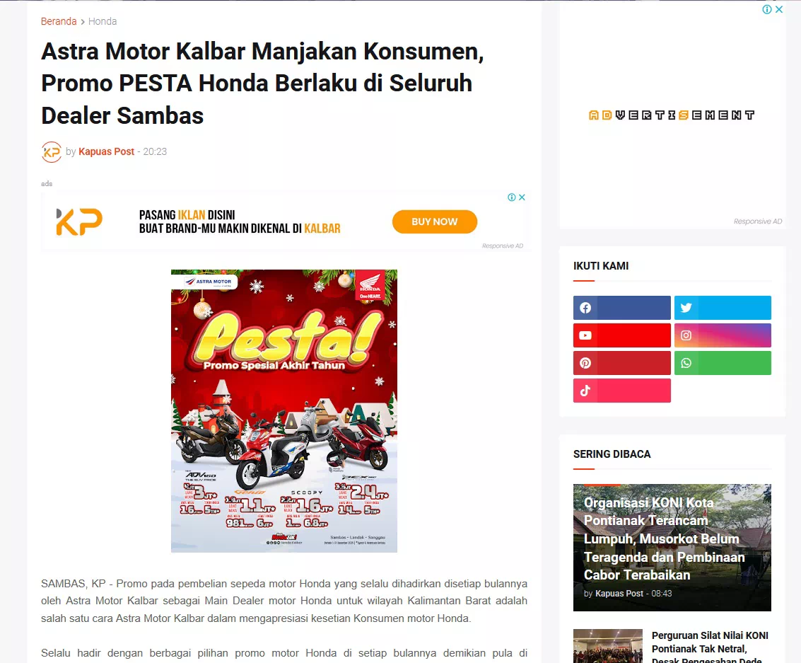 Astra Motor Kalbar Manjakan Konsumen, Promo PESTA Honda Berlaku di Seluruh Dealer Sambas